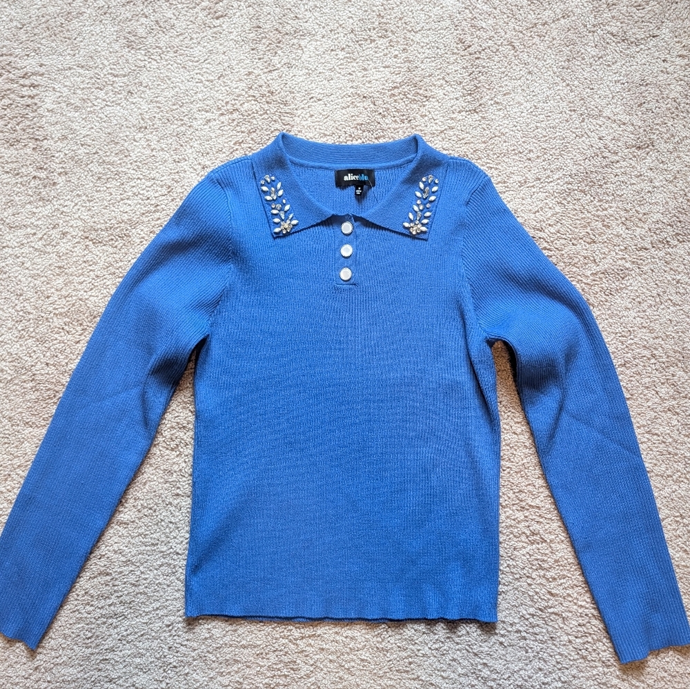 Alice Blue Embellished Collar Sweater